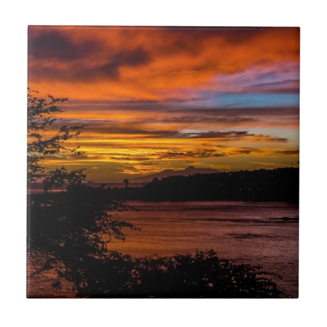 Sunset in Praia, Cape Verde Ceramic Tile (Front)