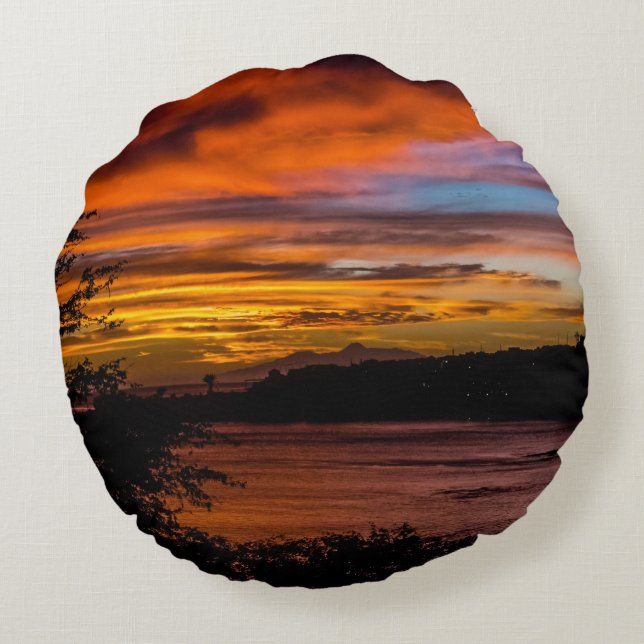 Sunset in Praia, Cape Verde Round Pillow (Back)