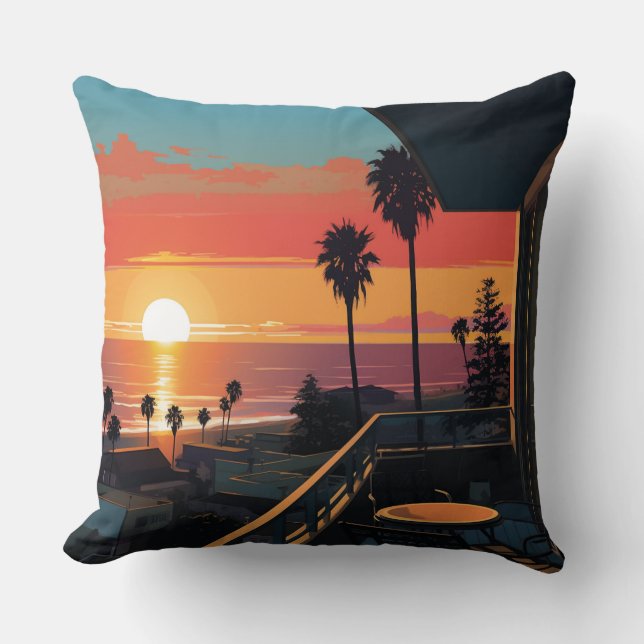 SUNSET IN SANTA MONICA #1 THROW PILLOW (Front)