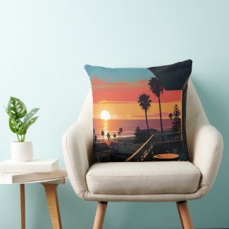 SUNSET IN SANTA MONICA #1 THROW PILLOW