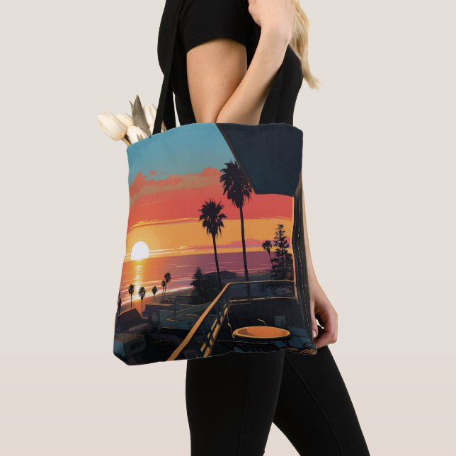 SUNSET IN SANTA MONICA #1 TOTE BAG (Close Up)