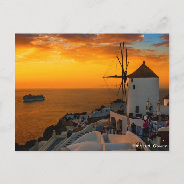 Sunset in Santorini, Greece - OiaWindmill Postcard (Front)