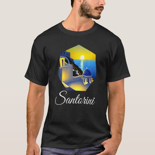 Sunset In Santorini Greece Painting   T-Shirt (Front)