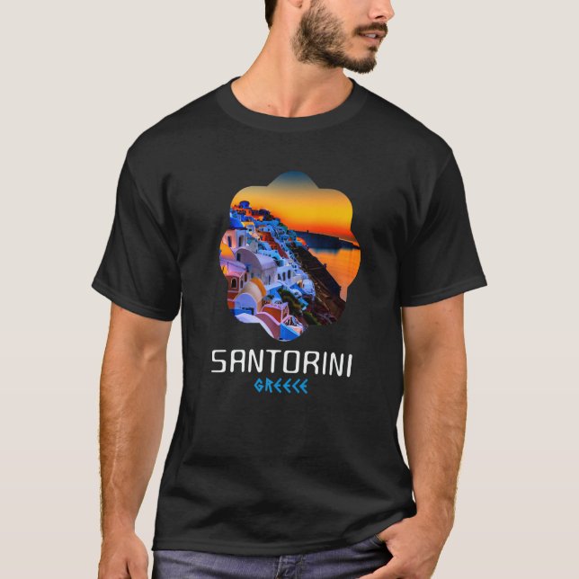 Sunset In Santorini Greece Painting   T-Shirt (Front)