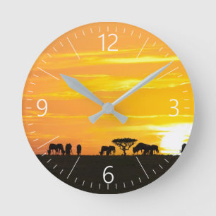 Sunset in Serengeti Round Clock
