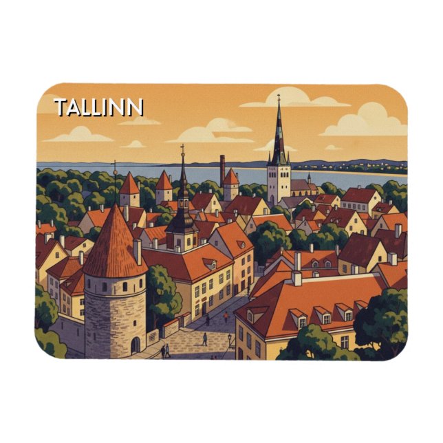 Sunset in Tallinn Estonia Travel Magnet (Horizontal)