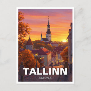Sunset in Tallinn Estonia Travel Postcard