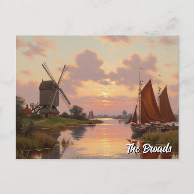Sunset in The Broads England Travel Postcard (Front)