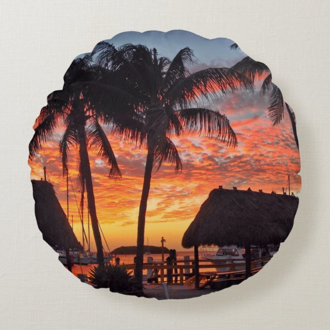 Sunset in the Florida Keys Round Pillow (Front)