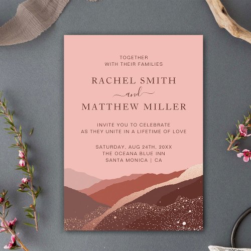 Sunset in the hills mountains rose pink dusty invi invitation
