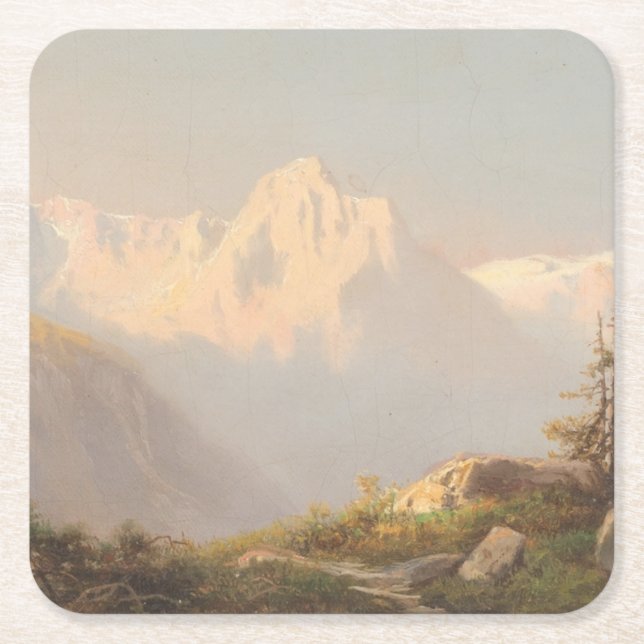 Sunset in the Mountains – Carl Lafite Square Paper Coaster (Front)