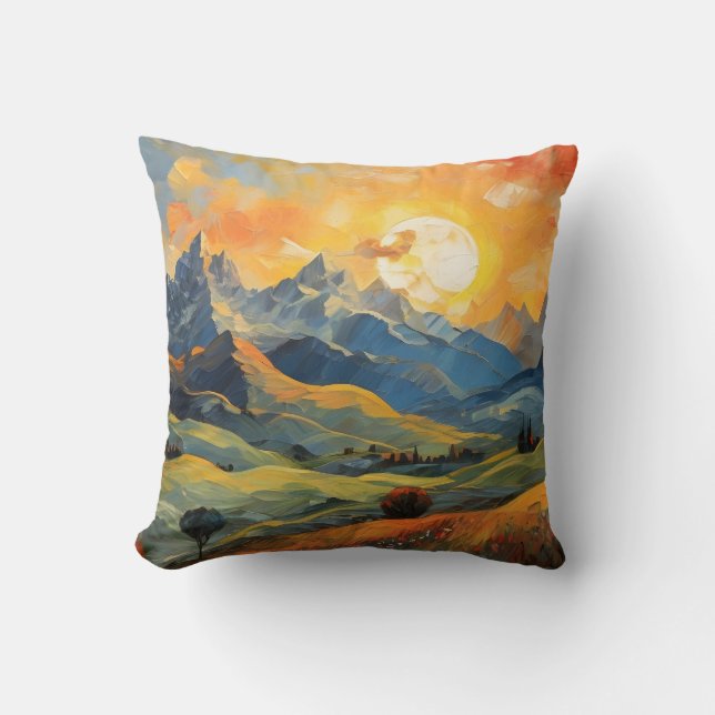 Sunset in the mountains throw pillow (Front)