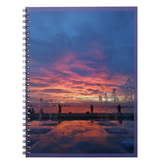 ''Sunset in the port'' Blue Spiral Photo Notebook (Front)
