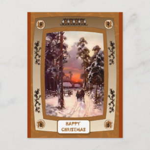 Sunset in the snow holiday postcard