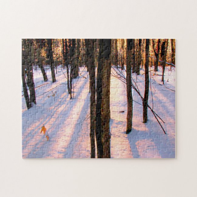 Sunset in the Snowy Woods Scenic Landscape Puzzle