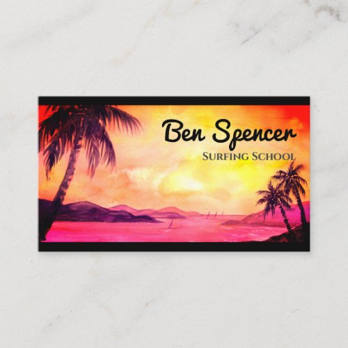 Sunset in the Tropics Watercolor Painting Business Card