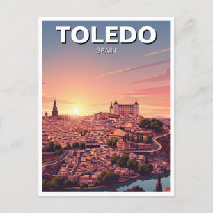Sunset in Toledo Spain Alcazar Travel Postcard