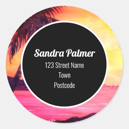 Sunset in Tropics by Farida Greenfield Classic Round Sticker
