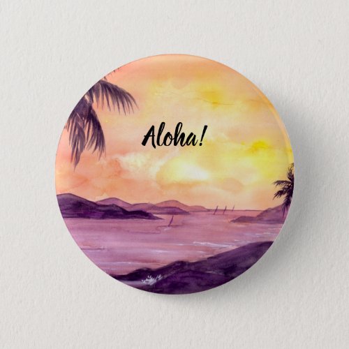 Sunset in Tropics by Farida Greenfield Pinback Button