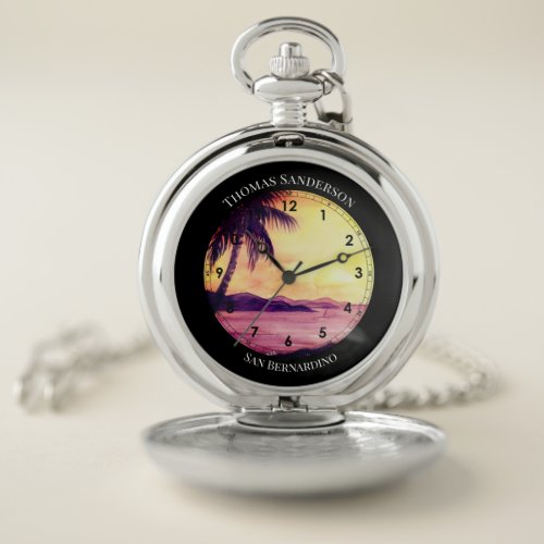 Sunset in Tropics Painting by Farida Greenfield Pocket Watch