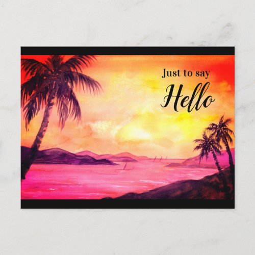 Sunset in Tropics Watercolor by Farida Greenfield  Postcard