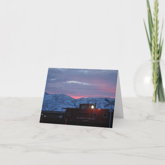 sunset in uath with train letterpress thank you card (Front)