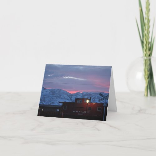 sunset in uath with train thank you card