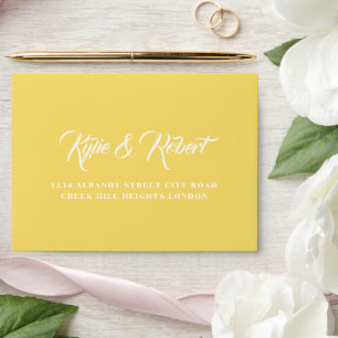 Sunset Inspired Yellow Calligraphy Script Wedding Envelope