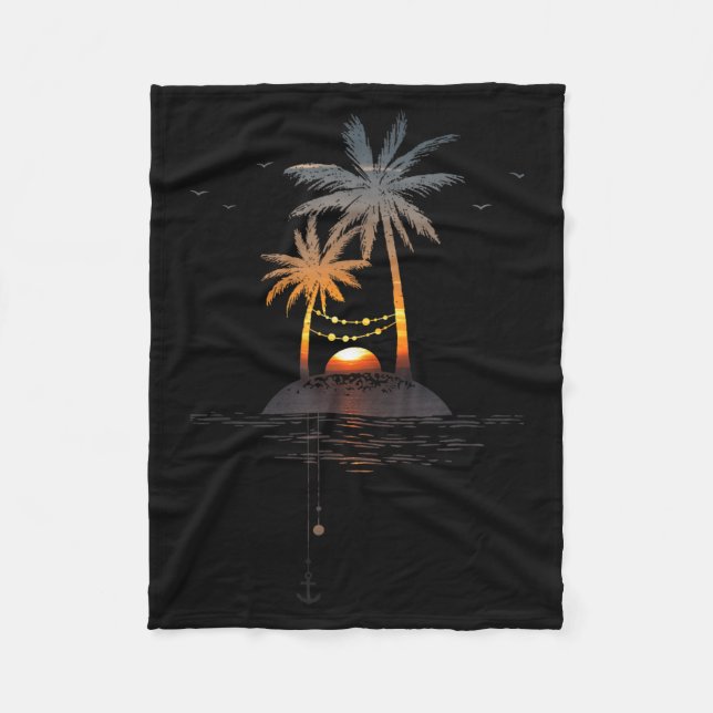 Sunset Island Glow Vacation Mood Fleece Blanket (Front)
