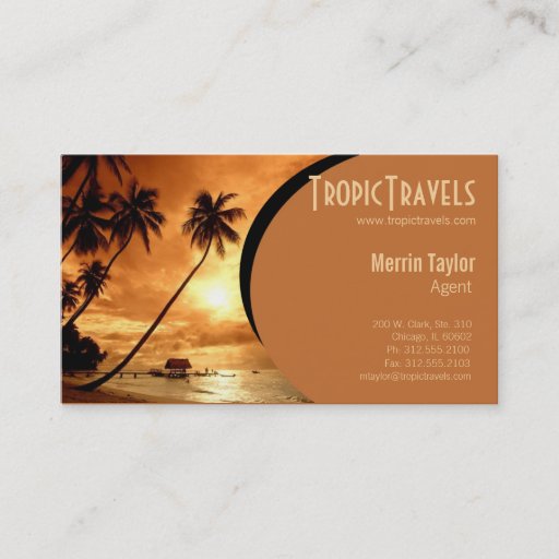 Customizable sunset island travel agency business card