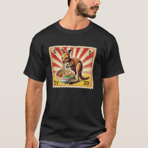 Sunset Japanese Art Postage Stamp Kangaroo Joey Ra T-Shirt