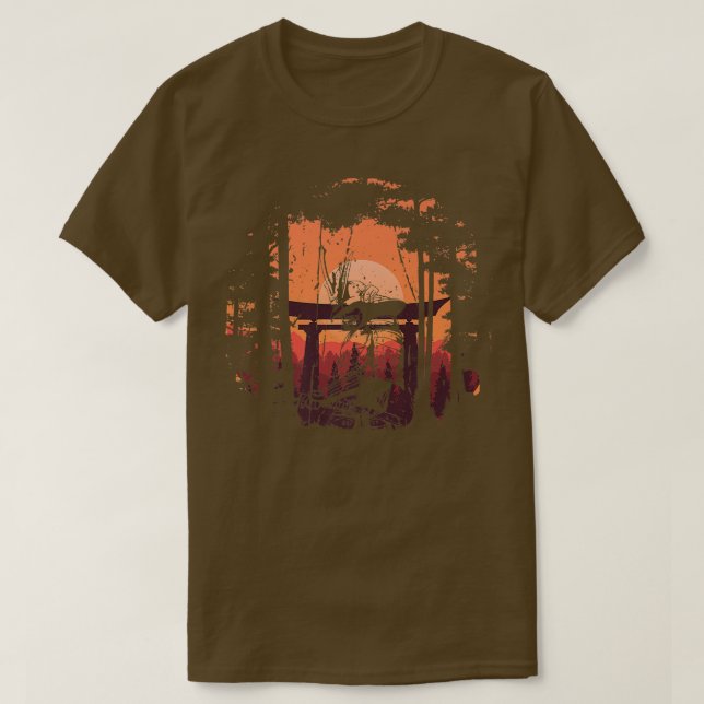 Sunset Japanese Samurai Fighter Sword  T-Shirt (Design Front)