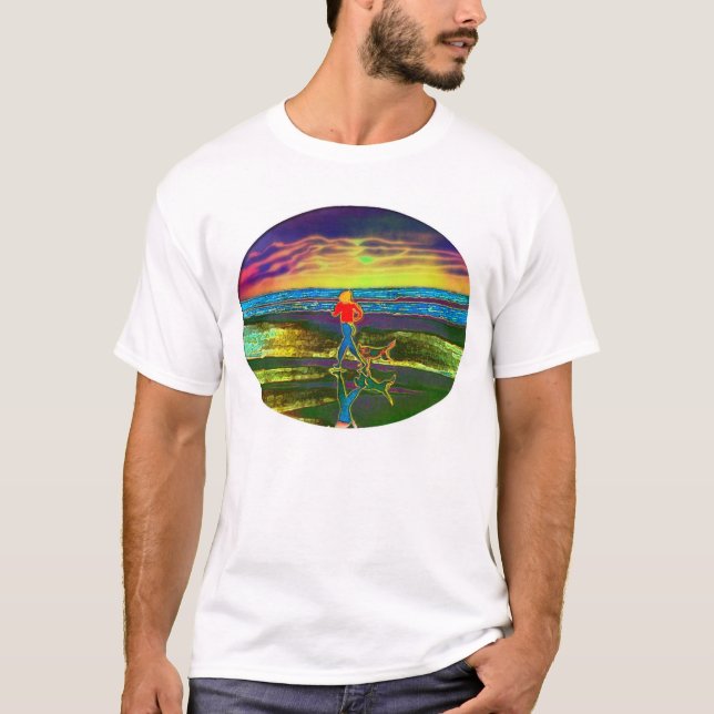 Sunset Jog with a dog... T-Shirt (Front)