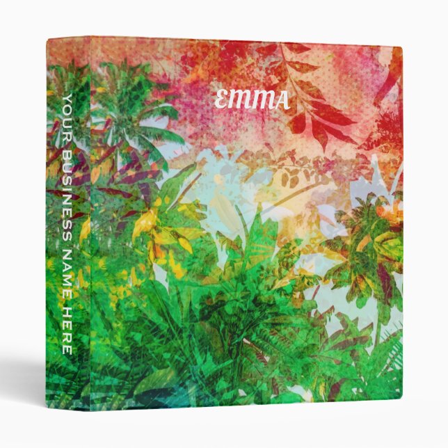 Sunset Jungle Tropical Palm Leaves 3 Ring Binder (Front/Spine)