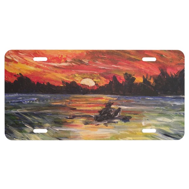 Sunset Kayaker Painting on License Plate (Front)