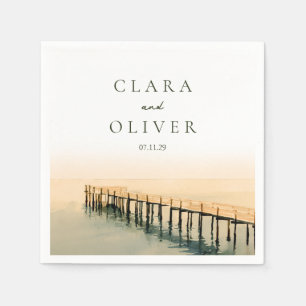 Sunset Key West Pier Reflection Watercolor Wedding Napkins