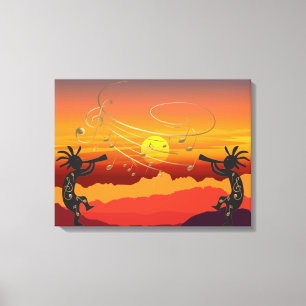 Sunset Kokopelli and Music Canvas Print