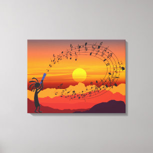 Sunset Kokopelli and Music Canvas Print