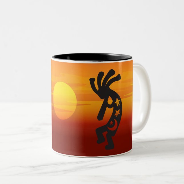 Sunset Kokopelli Two-Tone Coffee Mug (Front Right)