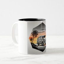 "Sunset Kombi Beach Mug - Coastal Adventure Cup"