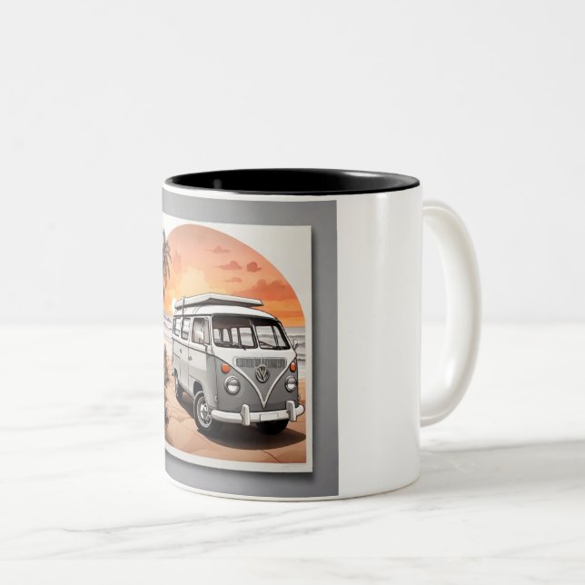 "Sunset Kombi Beach Mug - Coastal Adventure Cup" (Front Right)