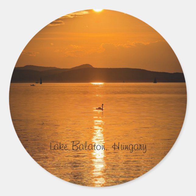 Sunset, Lake Balaton, Hungary Classic Round Sticker (Front)