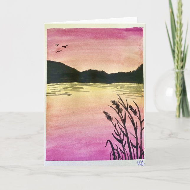 Sunset Lake Blank Greeting Card (Front)