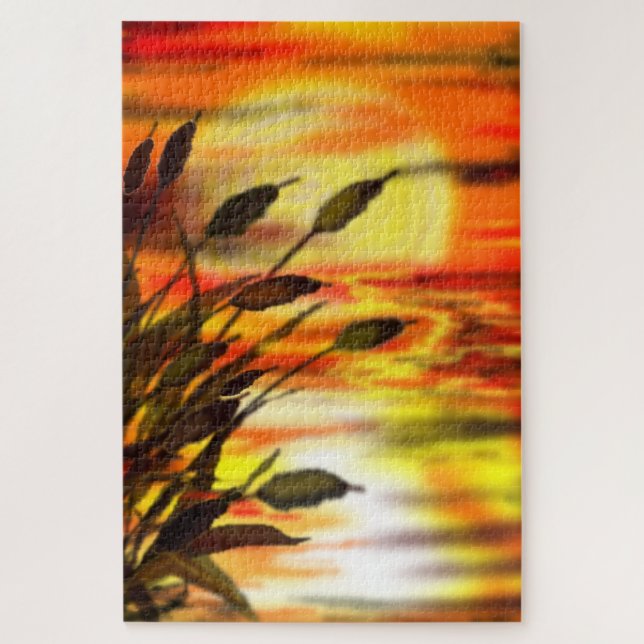 Sunset Lake Jigsaw Puzzle Painting (Vertical)
