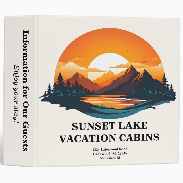 Sunset Lake Logo Vacation Rental Cabins Camp 3 Ring Binder (Front/Spine)