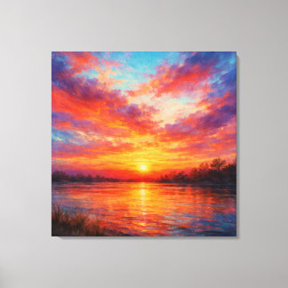 Sunset Lake - Pastel Painting Style Art Canvas Print