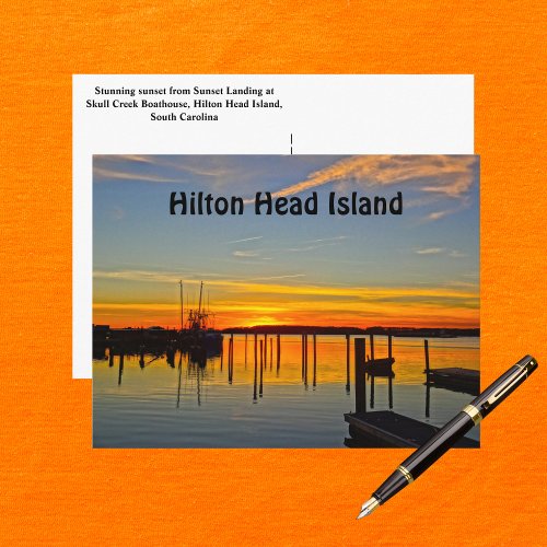 Sunset Landing Skull Creek Boathouse Hilton Head Postcard