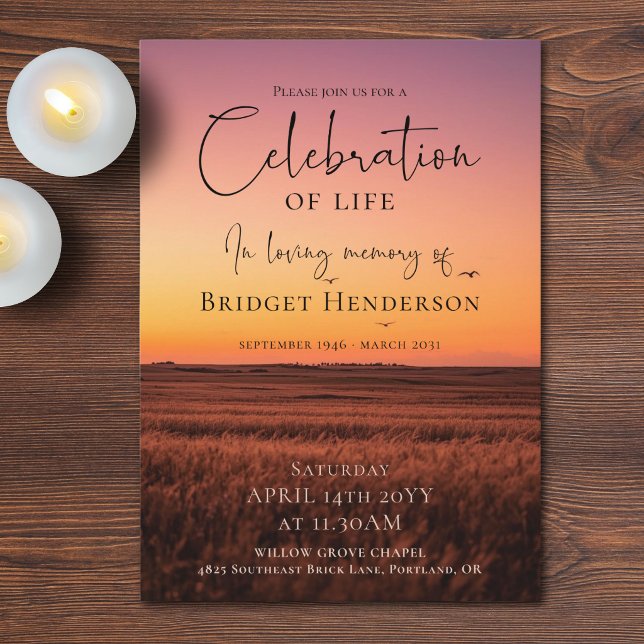 Sunset Landscape Field Celebration of Life Funeral Invitation (Creator Uploaded)