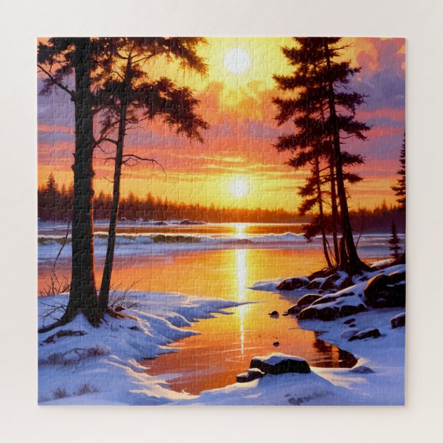 sunset landscape painting jigsaw puzzle (Vertical)
