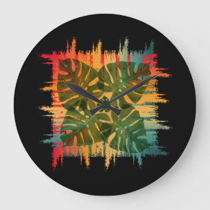 SUNSET LEAFY TROPICAL LARGE CLOCK
